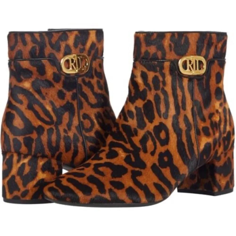 Lauren Ralph Lauren Wynne III CALF HAIR Ankle Zipper Booties Boot leopard SIZE 6 - Picture 1 of 7